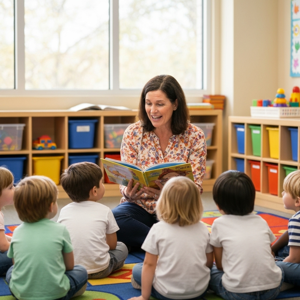 Erzieherin liest Kindern vor